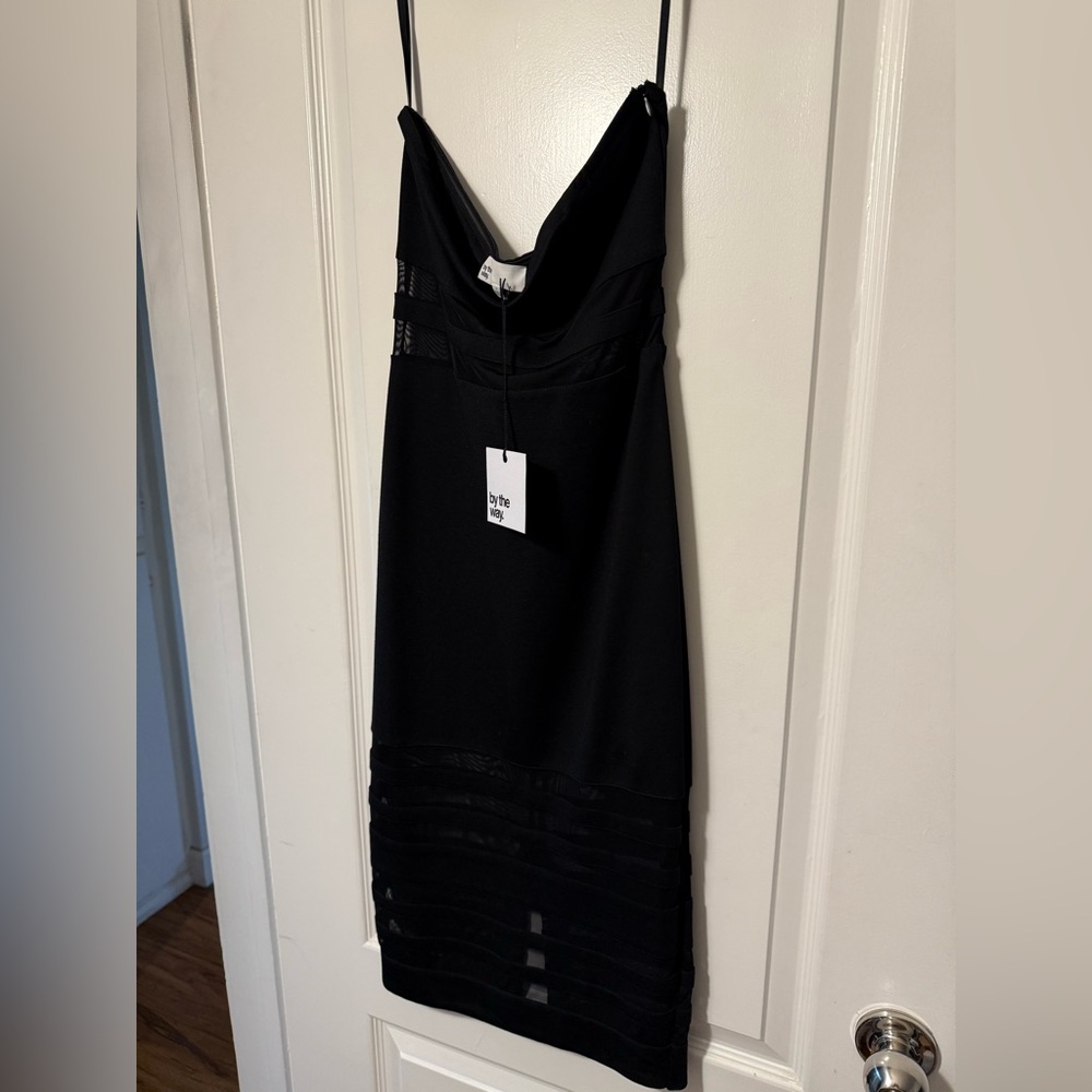 Brand new midi black dress with mesh stripes